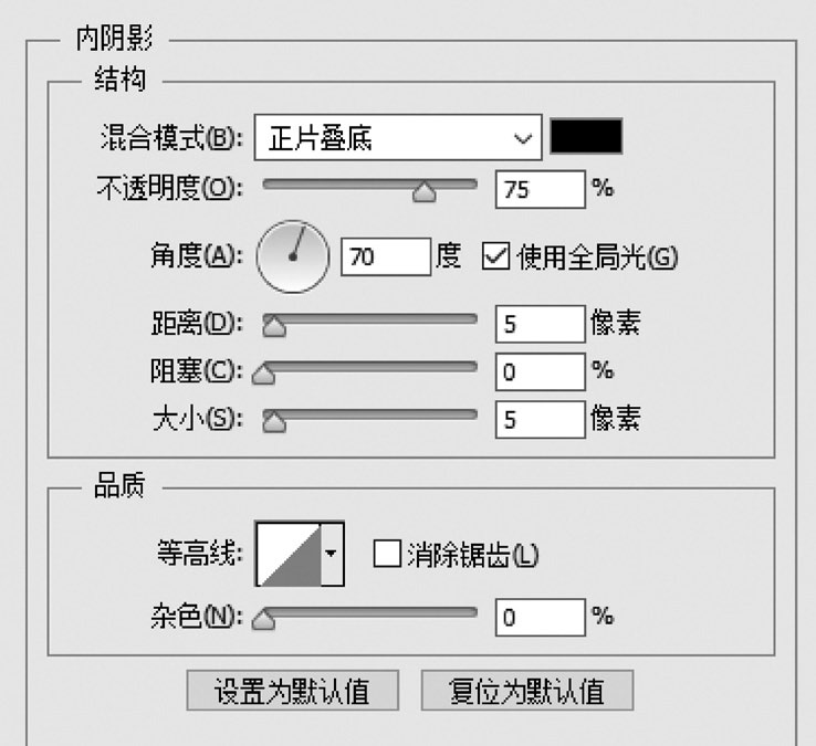 “内阴影”面板